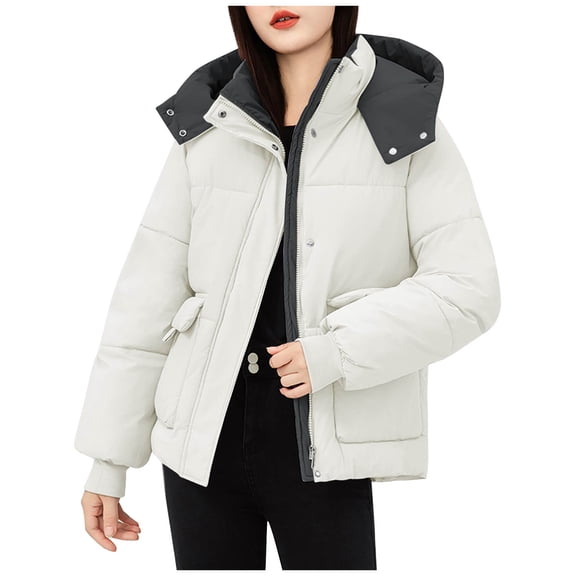 Hvyesh Womens Winter Puffer Jacket Warm Quilted Hooded Jackets Comfy Stand Collar Zip Up Padded Coat Thermal Outdoor Coat with Pockets