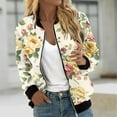 thumbnail image 1 of Hvyesh Womens Zipper Bomber Jackets Fall Plus Size Floral Print Jackets Regular Fit Long Sleeve Moto Biker Coats with Pockets Khaki, 1 of 4