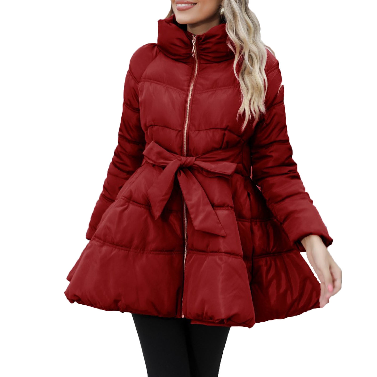 Hvyesy Womens Puffer Jackets Soft Long Sleeve Quilted Thermal Snow Parka Casual Stand Collar