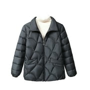Hvyesy Womens Quilted Jackets Warm Zipper Lapel Neck Padded Coats Lightweight Plus Size Puffer Coat 2024 Winter Outwear Jacket
