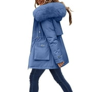 HVYESH Hvyesy Womens Winter Coats Warm Heavy Thickened Puffer Jackets Trendy Drawstring Windproof Outerwear Cozy Padded Jacket With Faux Fur Hood
