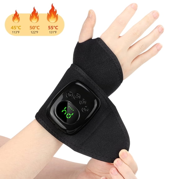 Hwallkare Cordless Air Compression Wrist Massager, 4 Modes 4 Intensities 3 Heating Levels, Portable Heated Wrist Wrap Brace for Muscle Relaxation, Gift for Women Men (1Pc, Black)