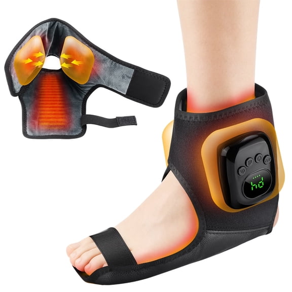 Hwallkare Cordless Airbag Compression Ankle Massager with Heat, 4 Modes 4 Intensities, 3-Level Heating for Ankle & Foot Sole, Heating Foot Massager for Muscle Relaxation (1Pc, Black)