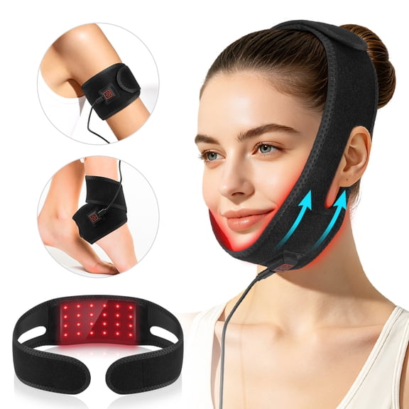 Hwallkare Face Heating Pad for Jaw & Chin, USB Electric Jaw Heating Wrap with 24 LEDs 660nm & 850nm Red Light 3 Timer Settings for Neck, Wrist, Ankle