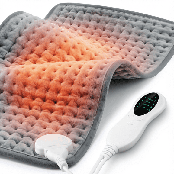 Hwallkare Heating Pad with 10 Heat Levels & 3 Auto Shut Off Timing Settings, 24"x12" Electric Heating Pad for Women Men Back Neck Shoulder Abdomen Waist, Gray