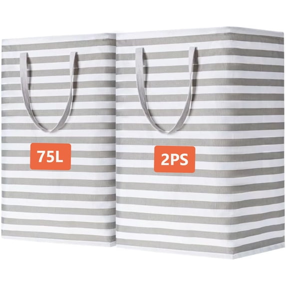 Hwawhin 2 Pack 75L Collapsible Laundry Basket, Freestanding Waterproof Clothes Hamper with Reinforced Handles, Large Capacity Foldable Laundry Bin for Bedroom Bathroom Laundry Room Dorm