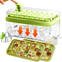 Hwawhin 64PCS Ice Cube Tray, Ice Cube Trays for Freezer with 2 Trays, Container, Lid & Ice Scoop, Easy Release Stackble Spill-Resistant Ice Cube Molds, Green