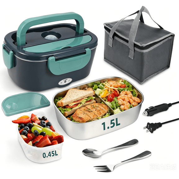 Hwawhin Heated Lunch Box Food Heater, 80W Portable Electric Warmer with Leakproof Design, Rapid Heating 1.5L 304 Stainless Steel Container12V/24V/110V Ideal Gift for Truck Driver Office Worker