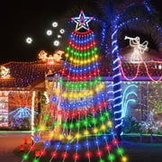Hwawhin Outdoor Christmas Decorations Star String Lights, 8 Modes & 350 LED 11.5ft Waterfall Tree Lights with Star Topper for Christmas Indoor Outdoor Holiday New Year Lighting Decorations, Plug-in
