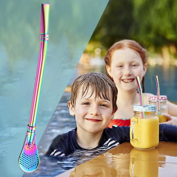 Hwkond 1PC Stainless Steel Straw Spoon, Cocktail Milk Tea Coffee Stirring Stick Stirring Spoon Metal Straw Coffee Stick