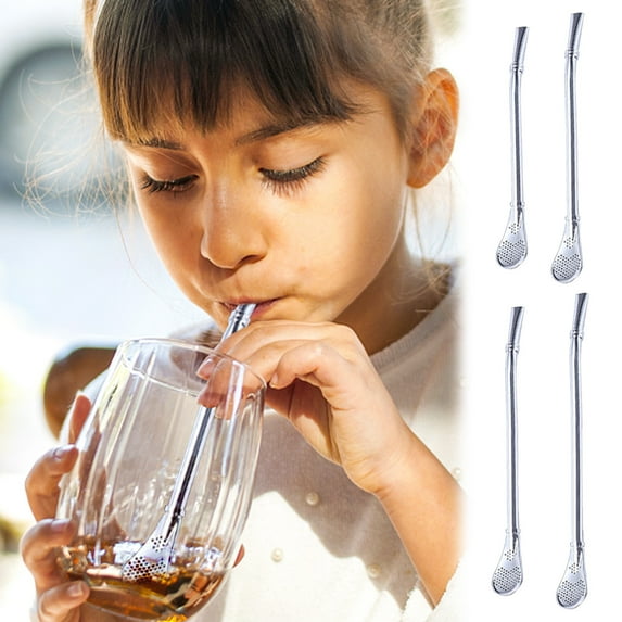 Hwkond 1PC Stainless Steel Straw Spoon, Dual Purpose Coffee Beverage Stirring Spoon, Milk Tea Filtering Straw Spoon