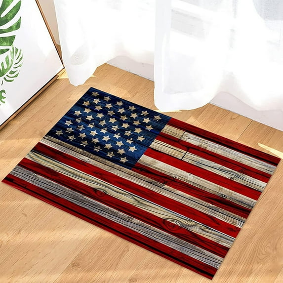 Hwkond 4th Of July Decorations Patriotic Welcome Doormat Retro American Flags Door Mat With Slip Resistants Rubber Vintage Linen Floor Mat For 4th Of July Independence Day Indoor Outdoor Home