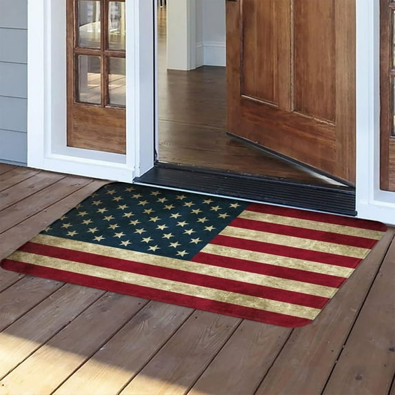 Hwkond 4th Of July Decorations Patriotic Welcome Doormat Retro American Flags Door Mat With Slip Resistants Rubber Vintage Linen Floor Mat For 4th Of July Independence Day Indoor Outdoor Home