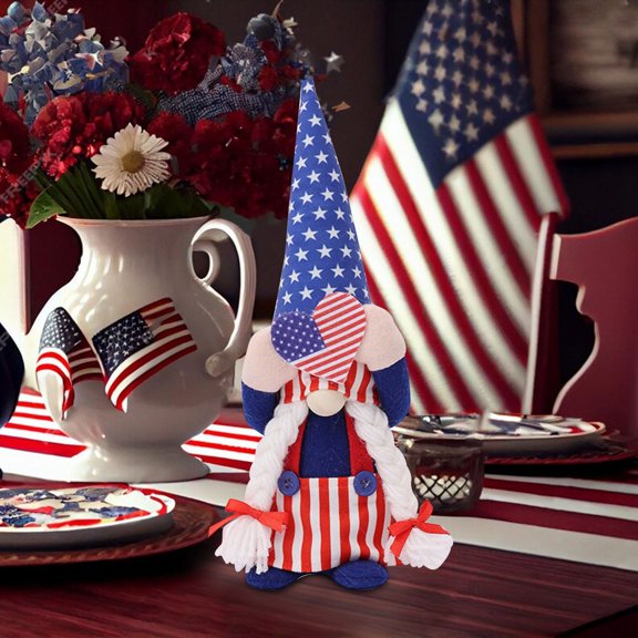 Hwkond 4th Of July Decorations Independence Day Sign Raising Dolls With Five Pointed Standing Dwarf Ornaments No Face Doll Decorations on Clearance