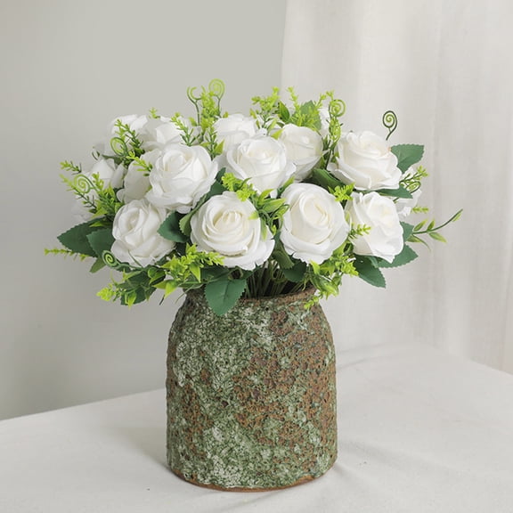 Hwkond Artificial Flowers Beautiful Artificial Silk Fake Flowers Wedding Valentines Bouquet Bridal Decor,White