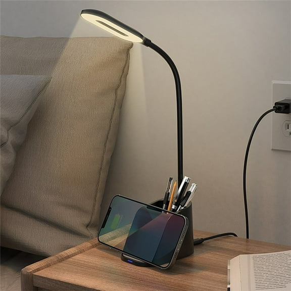 Back to School supplies, LED Smart Desk Lamp, 15W Wireless Charging, With Pen Holder, Student Eye Protection Study Lamp, Suitable For Office, Bedroom, Dorm Clearance Sale