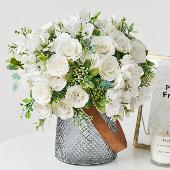 Hwkond Beautiful Artificial Silk Fake Flowers Artificial Flowers Centerpieces For Tables Home Living Room Decor Fake Pampas Grass Wedding Arrangement,White