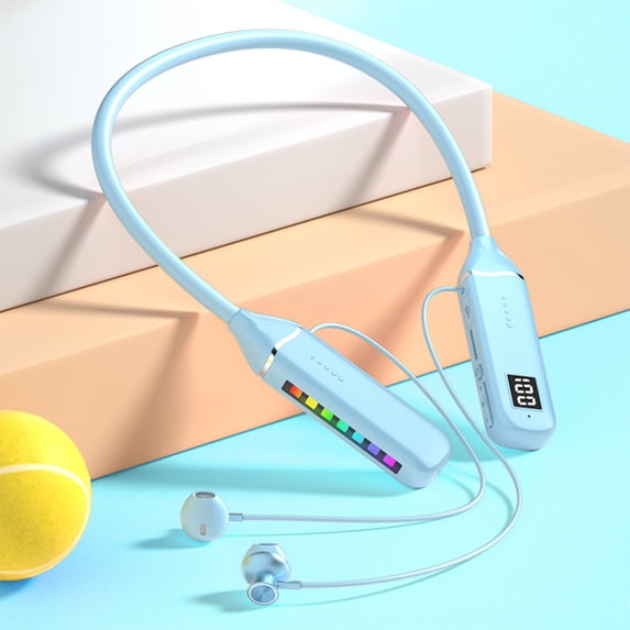 Hwkond Bluetooth Earbuds Hanging Neck Bluetooth Earphones With Live RGB Dazzling Lights, LED Digital Display, Ultra Long Standby Sports Earphones 25% Off Promotion