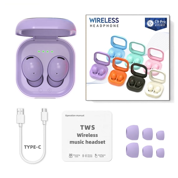 Hwkond Bluetooth Earphone 2024 New C9pro Bluetooth 5.3 Earphone In-ear Wireless Sports Mini Transparent Bin Design Sports Makaron Up to 25% Off