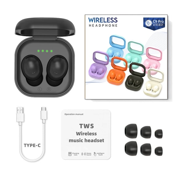 Hwkond Bluetooth Earphone 2024 New C9pro Bluetooth 5.3 Earphone In-ear Wireless Sports Mini Transparent Bin Design Sports Makaron Up to 25% Off