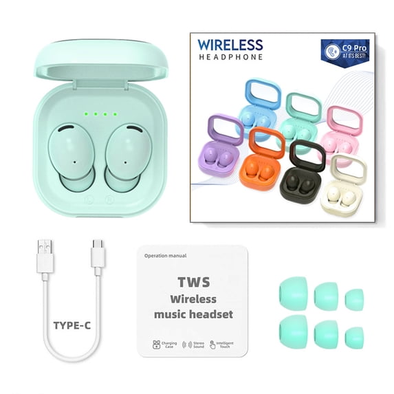 Hwkond Bluetooth Earphone 2024 New C9pro Bluetooth 5.3 Earphone In-ear Wireless Sports Mini Transparent Bin Design Sports Makaron Up to 25% Off