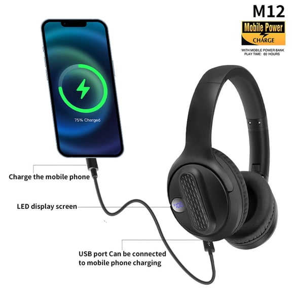 Hwkond Bluetooth Headset Bluetooth 5.0 Subwoofer Head-Mounted Foldable Headphones - Built-in Mic Wireless Call Folding Stereo Noise Cancellation Over Ear Soft Earmuffs Headset Up to 25% Off