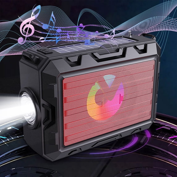 Hwkond Bluetooth Speaker Waterproof Solar Bluetooth 5.3 Player Can Be Used As A Radio And Speaker Camping Lighting Flashlight With Lights Supporting T-F And USB Playback On Clearance