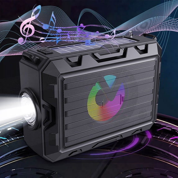 Hwkond Bluetooth Speaker Waterproof Solar Bluetooth 5.3 Player Can Be Used As A Radio And Speaker Camping Lighting Flashlight With Lights Supporting T-F And USB Playback On Clearance