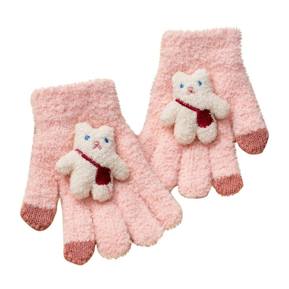 Hwkond Boys Ski Gloves Childrens Gloves For Winter New Styles For Boys And Girls Bears For Cold Protection And Warmth Childrens Five Finger Yarn Knitted Gloves on Clearance