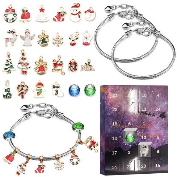 Hwkond Christmas Advent Calendar Calendar 2022 Girls Bracelet Making Kit, 24 Days Christmas Countdown Calendar With 2pcs DIY Bracelets Kits, Friend Gifts For Girls Age 5-12 Year Old