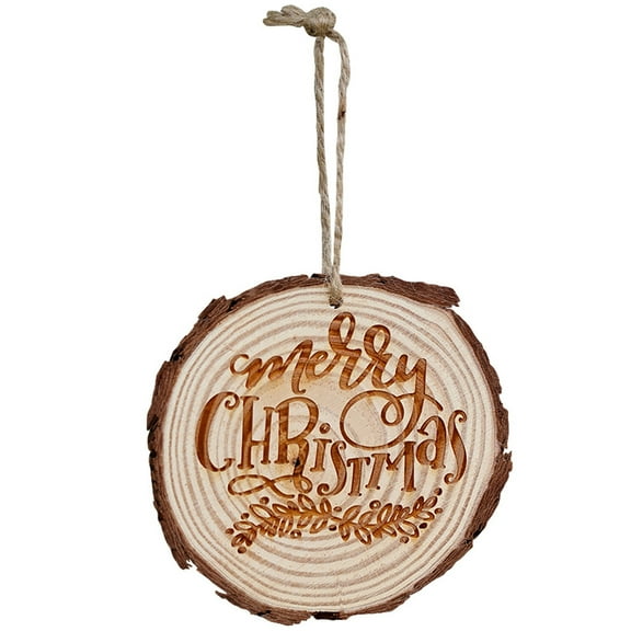 Hwkond Christmas Indoor Decor Christmas Wood With Leather, Wood Round Carved Pendants, Home Wooden Crafts, Christmas Tree Pendants,yellow