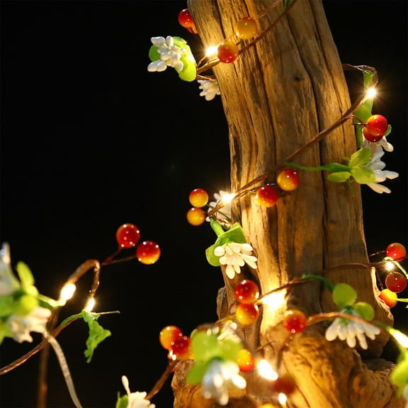 Hwkond Christmas Lights Christmas P-ine C-one Battery, 6.56ft 20LED Red Berry P-ine C-one Christmas Garland LED String Lights For Christmas Tree Wedding Home Decor on Clearance