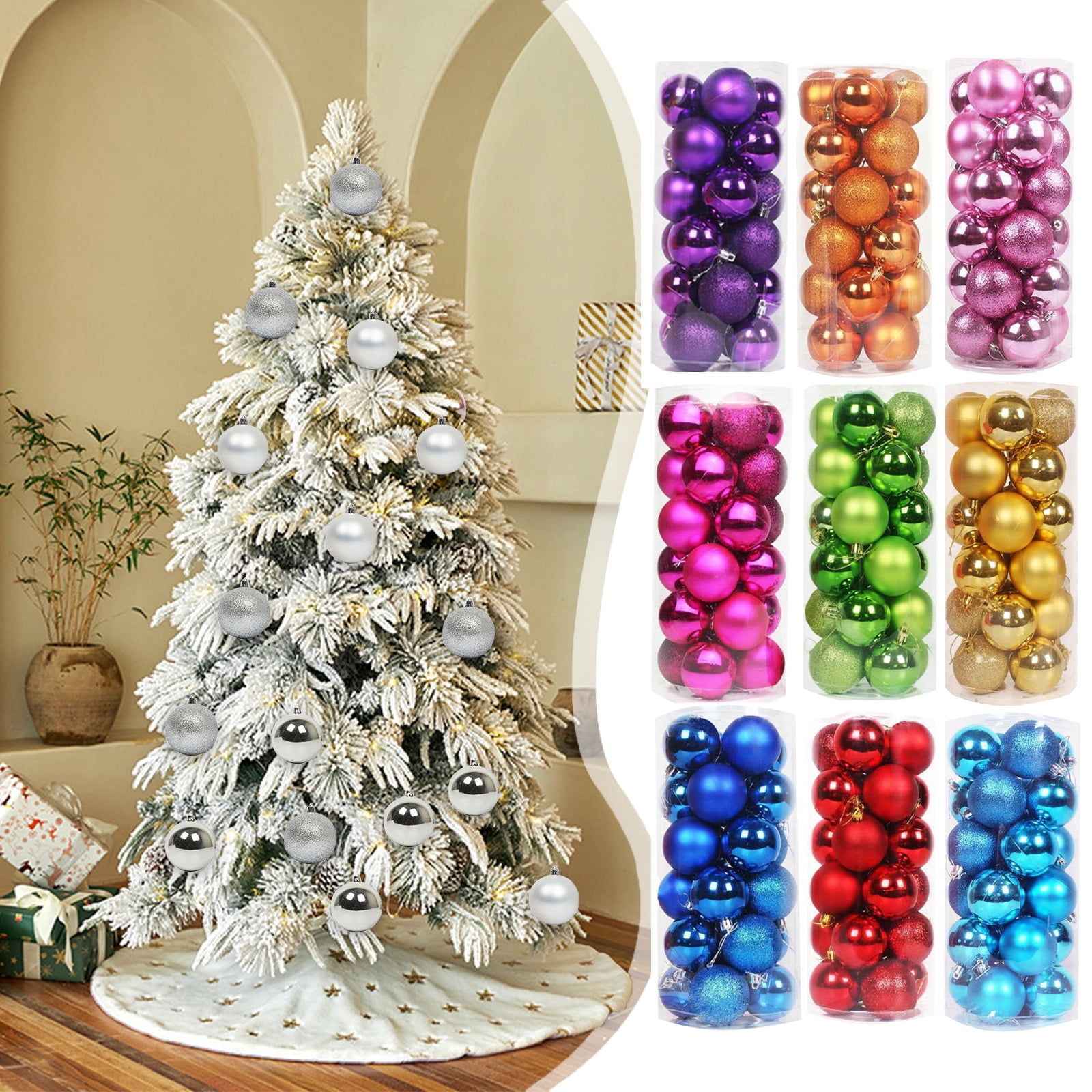 Hwkond Christmas Ornaments Balls Clearance Christmas Pendant Decorative Shatterproof Christmas Tree Pendants Hanging Christmas Balls Ornaments Set Pack Of 24Pcs,Silver,(1.18in)