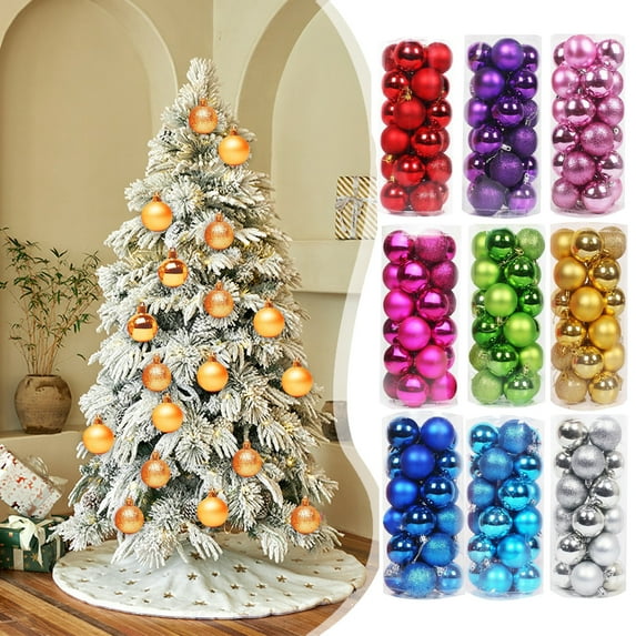 Hwkond Christmas Ornaments Balls Clearance Christmas Pendant Decorative Shatterproof Christmas Tree Pendants Hanging Christmas Balls Ornaments Set Pack Of 24Pcs,Orange,(1.18in)