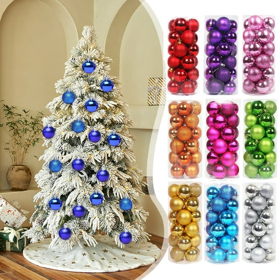 Hwkond Christmas Ornaments Balls Clearance Christmas Pendant Decorative Shatterproof Christmas Tree Pendants Hanging Christmas Balls Ornaments Set Pack Of 24Pcs,Blue,(1.18in)