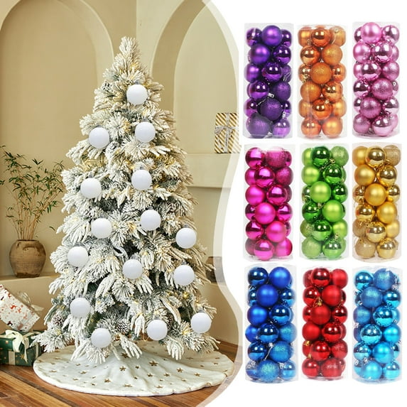 Hwkond Christmas Ornaments Balls Clearance Christmas Pendant Decorative Shatterproof Christmas Tree Pendants Hanging Christmas Balls Ornaments Set Pack Of 24Pcs,White,(1.18in)