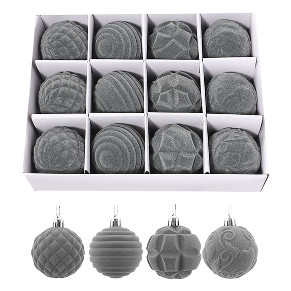 Hwkond Christmas Tree Balls Oranments Flocking Christmas 6cm12pcs Boxed Christmas Tree Pendant Plastic Painted Velvet Holiday Decorations,Gray