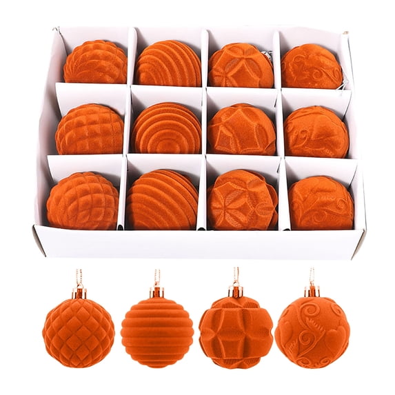 Hwkond Christmas Tree Balls Oranments Flocking Christmas 6cm12pcs Boxed Christmas Tree Pendant Plastic Painted Velvet Holiday Decorations,Orange