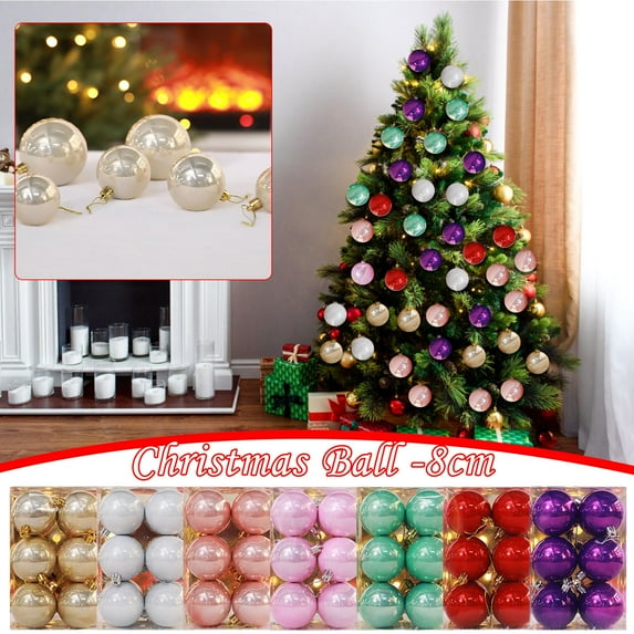 Hwkond Christmas Tree Decorations 12PC/8CM Christmas Ball Set, Xmas Tree Hanging, Shatterproof Balls Decoration Pendant,White on Clearance