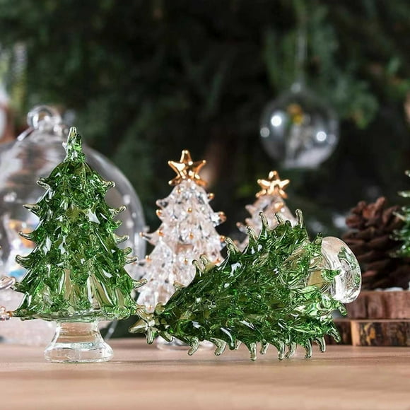 Hwkond Christmas Tree Prelit Mini Christmas Tree Glass Ornaments Small Glass Christmas Tree Christmas Dollhouse Miniature Mini Winter Figurines For Crafts Holiday Xmas Party Decor