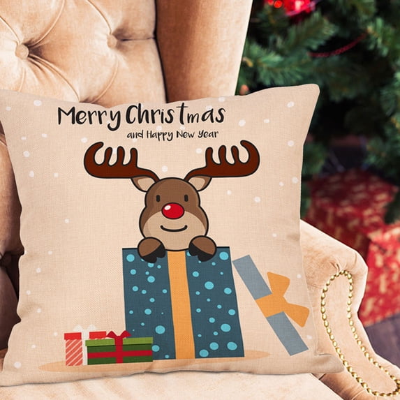 Hwkond Decorative Pillow Cover Santa Claus Linen Christmas Pillowcase Sofa Car Cushion Cover Home Decor on Clearance