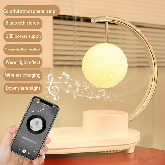 Desk Lamp, 3 In 1 With Bluetooth Audio And Wireless Charging Function Of The LED Bedside Romantic Colorful Night Light(Moon) Clearance Sale