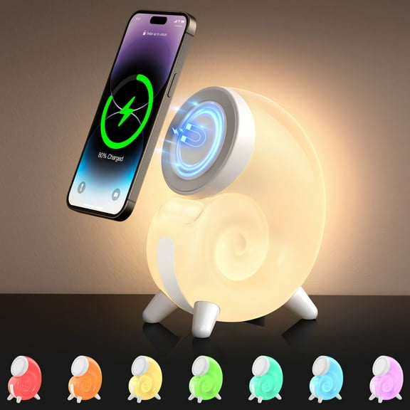Desk Lamp, Conch Magnetic Wireless Charger Colorful Atmospheres Light Mobile Phone Wireless Fast Charging Small Night Lamp Multi-function Clearance Sale