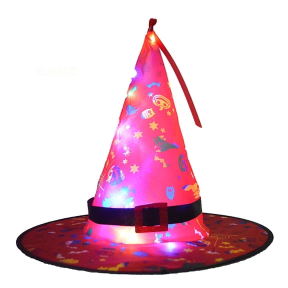 Hwkond Halloween Witch Hats, Halloween Glowing Hat Children Adult Party Dance Up Witch Hat,Red