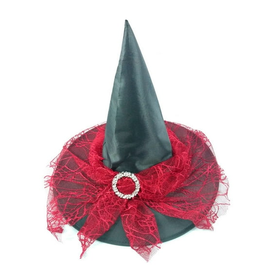 Hwkond Halloween Wizard Hat Halloween Witch Hat Vintage Cap Costume Accessories for Party Halloween Carnival Lace Decoration,Red