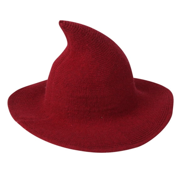 Hwkond Halloween Wizard Hat Halloween Witch Hat with Pointed Top Party Funny Knitted Wool Hat,Red
