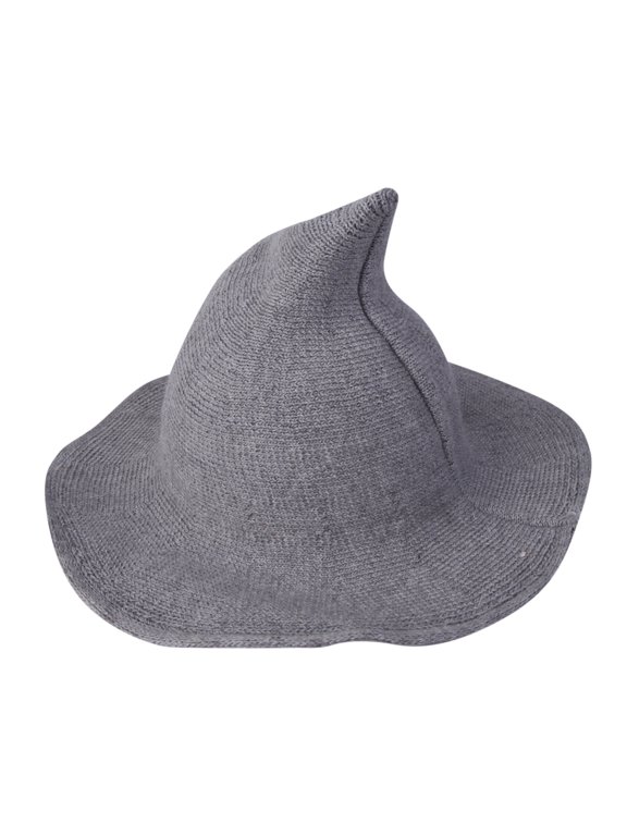 Hwkond Halloween Wizard Hat Halloween Witch Hat with Pointed Top Party Funny Knitted Wool Hat,Silver