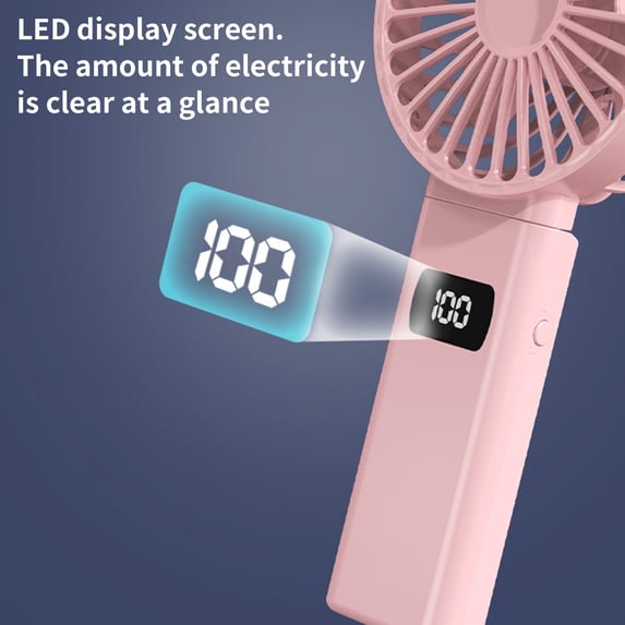 Hwkond Handheld Fan Digital Display Folding Fan USB 5-speed Rechargeable Small Fan Portable Handheld Fan on Clearance