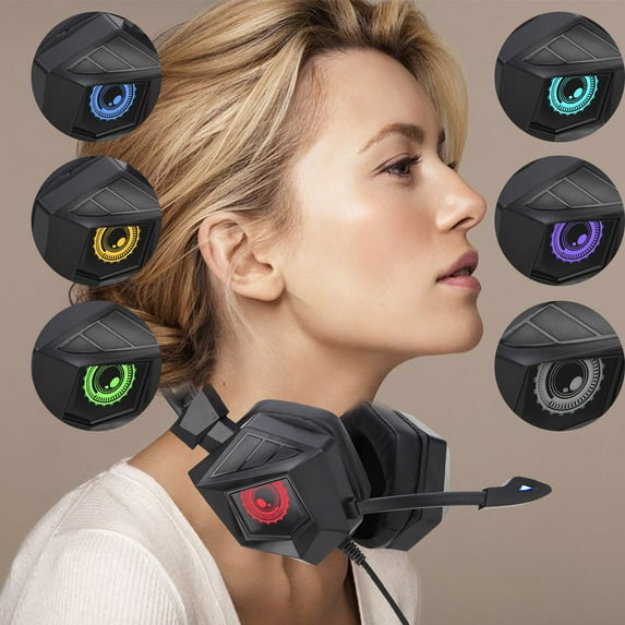 Hwkond Headphones Wireless Bluetooth Around-Ear Bass Gaming Headset Surround Sound Headphones With Noise Cancelling Microphone With Lights on Clearance