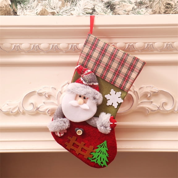 Hwkond Large Christmas Stockings Christmas Stocking, Santa, Snowman, Reindeer, Xmas Character Plush With Faux Furs Cuff Christmas Decorations And Party Accessory on Clearance
